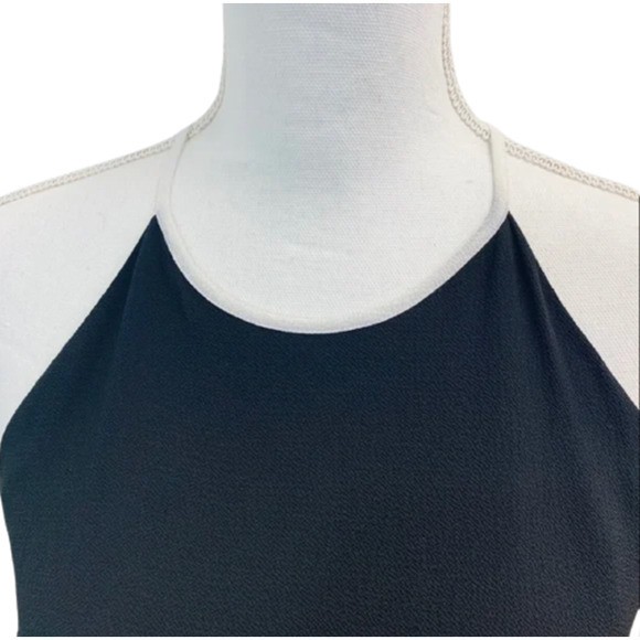 EUC VINCE CAMUTO Size Large Black Sleeveless Halter White Ruffle Trim Top - Picture 12 of 16
